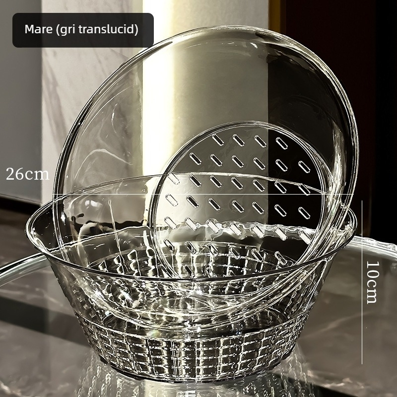 Coș dublu pentru spălarea și scurgerea legumelor, din plastic, stil lux ușor retro, lansat în 2025