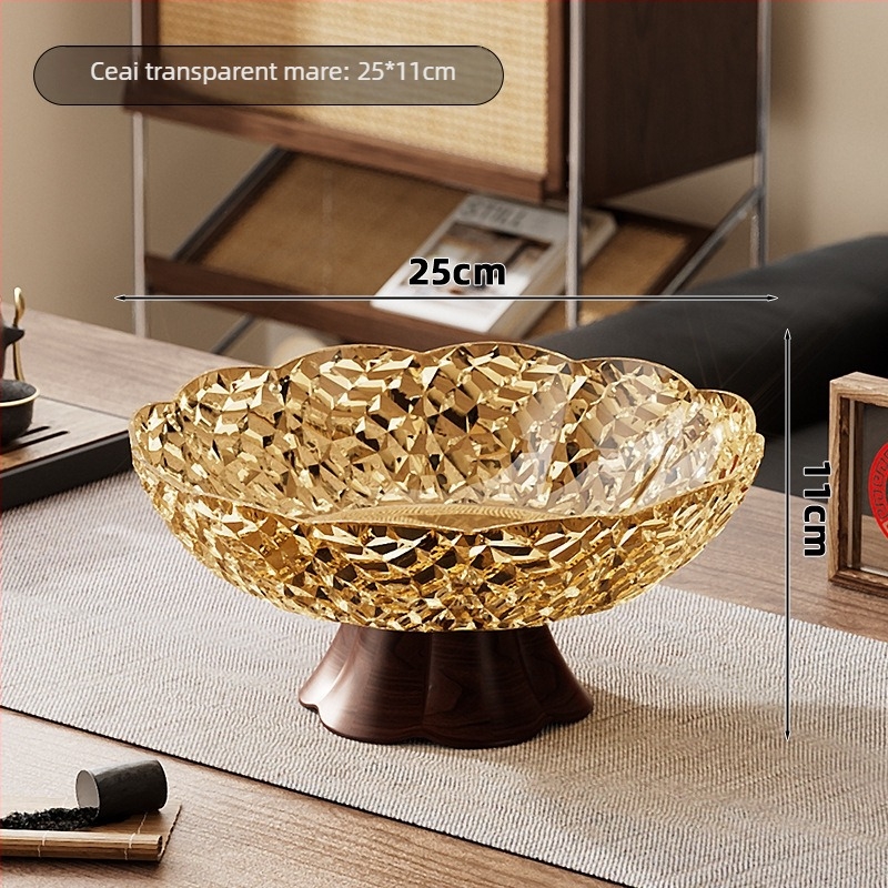 Tava de fructe pe suport înalt din PET, aspect lemnos, drenaj, capacitate mare, Stil Nou Chinezesc