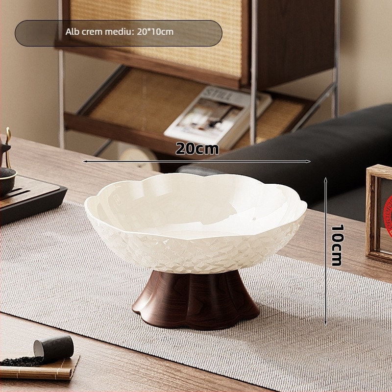 Tava de fructe pe suport înalt din PET, aspect lemnos, drenaj, capacitate mare, Stil Nou Chinezesc