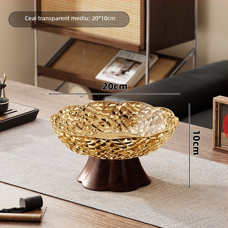 Tava de fructe pe suport înalt din PET, aspect lemnos, drenaj, capacitate mare, Stil Nou Chinezesc