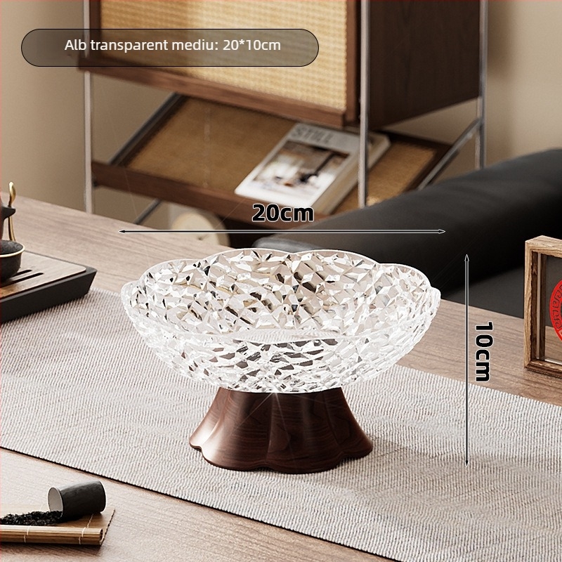 Tava de fructe pe suport înalt din PET, aspect lemnos, drenaj, capacitate mare, Stil Nou Chinezesc