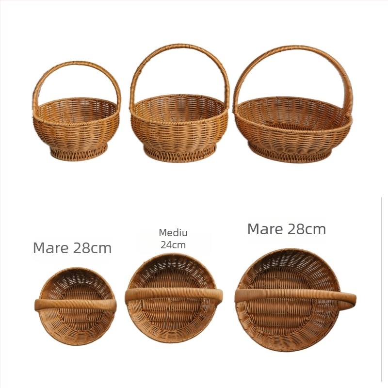 Coș pentru fructe și legume, cadru metalic în stil ratan imitatie, picioare înalte, model Tyrann