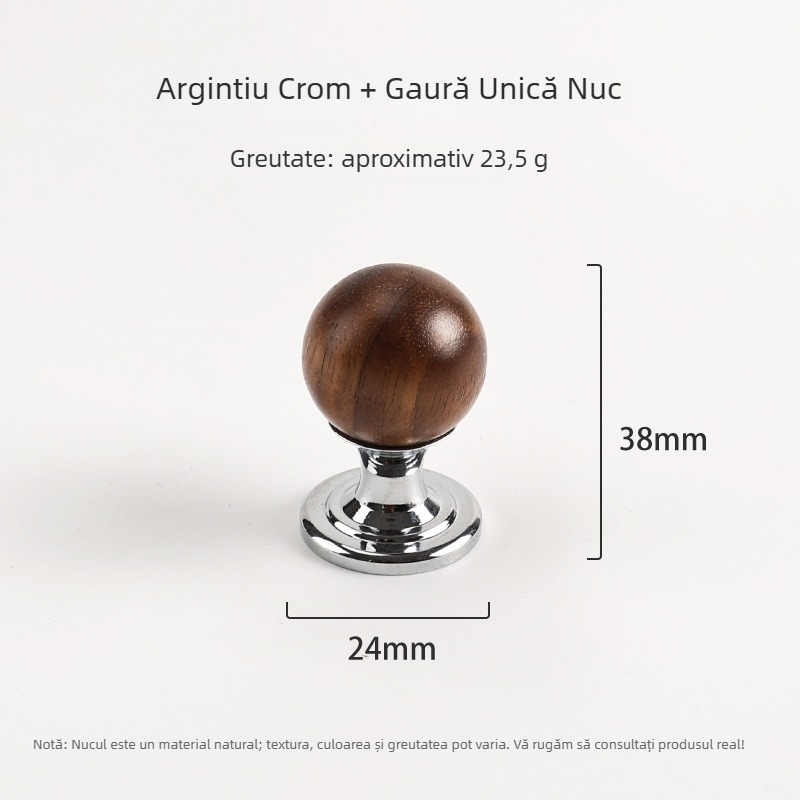 Mâner pentru ușă de dulap din alamă și nuc, stil vintage, formă sferică, prelucrare CNC, pentru ușile dulapului, montaj expus