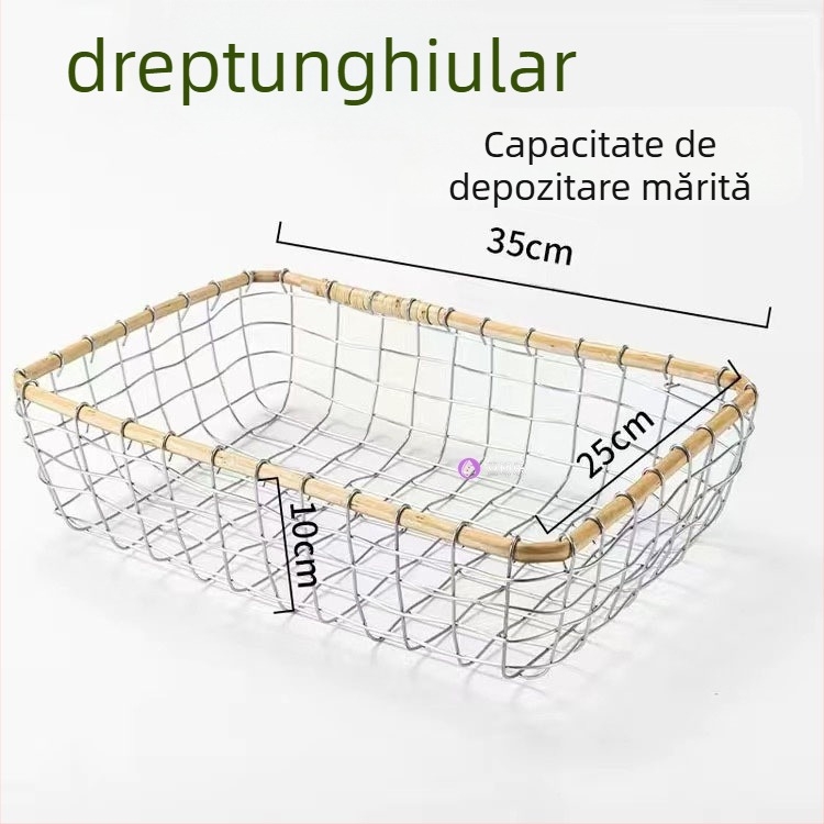 Coș de depozitare din sârmă de fier – forme rotundă, pătrată sau dreptunghiulară – pentru fructe, pâine, legume, cărți și altele – Stil Nordic