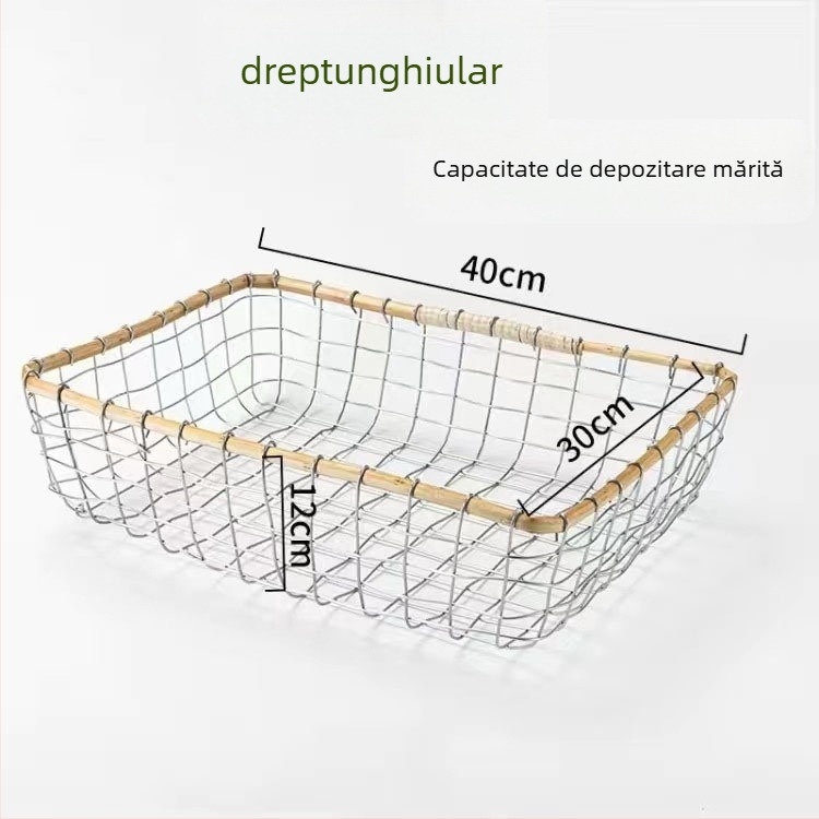Coș de depozitare din sârmă de fier – forme rotundă, pătrată sau dreptunghiulară – pentru fructe, pâine, legume, cărți și altele – Stil Nordic