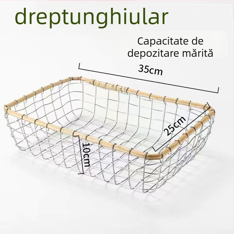 Coș de depozitare din sârmă de fier – forme rotundă, pătrată sau dreptunghiulară – pentru fructe, pâine, legume, cărți și altele – Stil Nordic