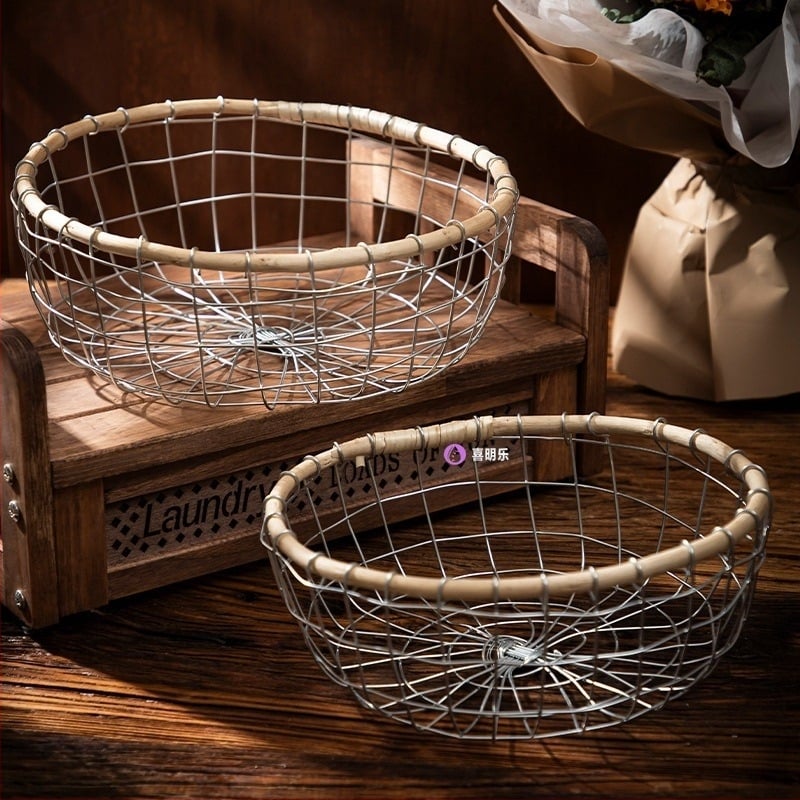 Coș de depozitare din sârmă de fier – forme rotundă, pătrată sau dreptunghiulară – pentru fructe, pâine, legume, cărți și altele – Stil Nordic