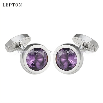 Butoni de mansetă din cupru, unisex, formă rotundă, cristale de ametist, placare electrolitică