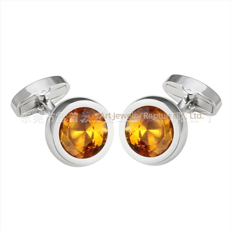 Butoni de mansetă din cupru, unisex, formă rotundă, cristale de ametist, placare electrolitică