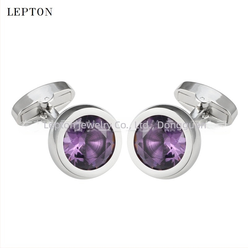 Butoni de mansetă din cupru, unisex, formă rotundă, cristale de ametist, placare electrolitică