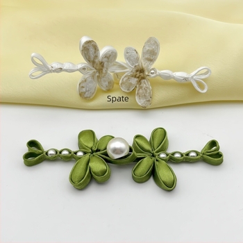 Aparat decorativ pentru Hanfu și Cheongsam cu motiv dragonfly și floare perlă (satin; structură: înaltă calitate; potrivit pentru Hanfu, Cheongsam, Tang outfit)