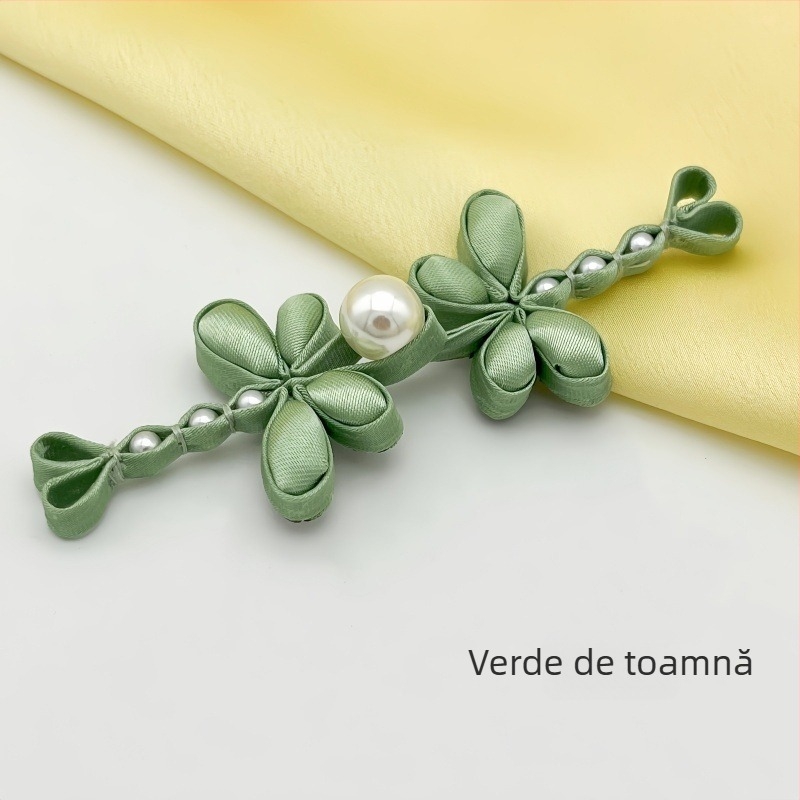 Aparat decorativ pentru Hanfu și Cheongsam cu motiv dragonfly și floare perlă (satin; structură: înaltă calitate; potrivit pentru Hanfu, Cheongsam, Tang outfit)