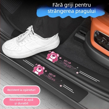 Bandă pentru prag auto din fibră de carbon - protecție universală a pragului, model cu textură din fibră de carbon, anti-zgâriere