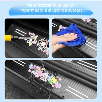 Bandă pentru prag auto din fibră de carbon - protecție universală a pragului, model cu textură din fibră de carbon, anti-zgâriere