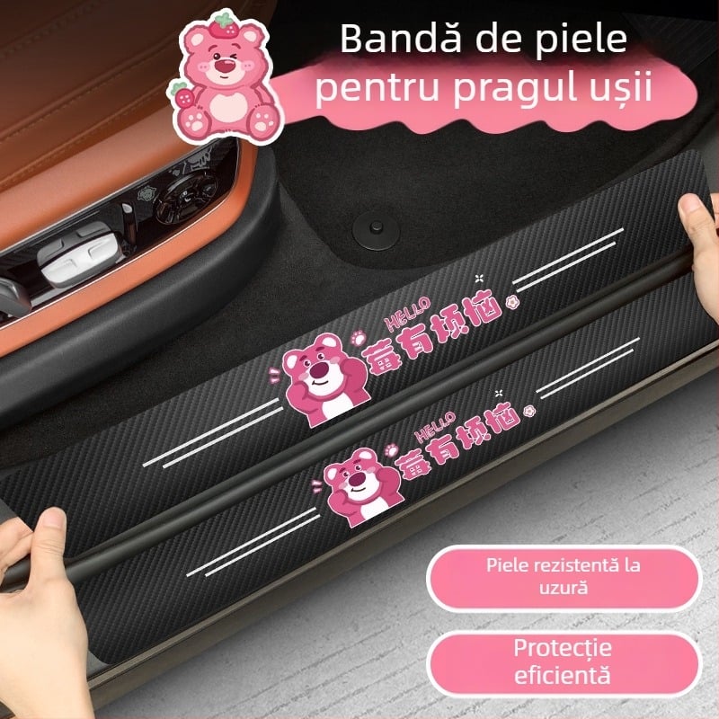 Bandă pentru prag auto din fibră de carbon - protecție universală a pragului, model cu textură din fibră de carbon, anti-zgâriere