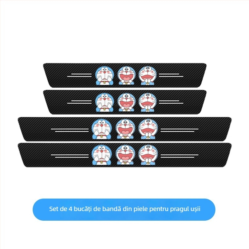 Bandă pentru prag auto din fibră de carbon - protecție universală a pragului, model cu textură din fibră de carbon, anti-zgâriere