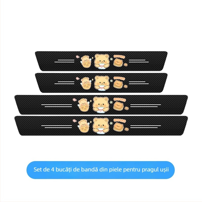 Bandă pentru prag auto din fibră de carbon - protecție universală a pragului, model cu textură din fibră de carbon, anti-zgâriere