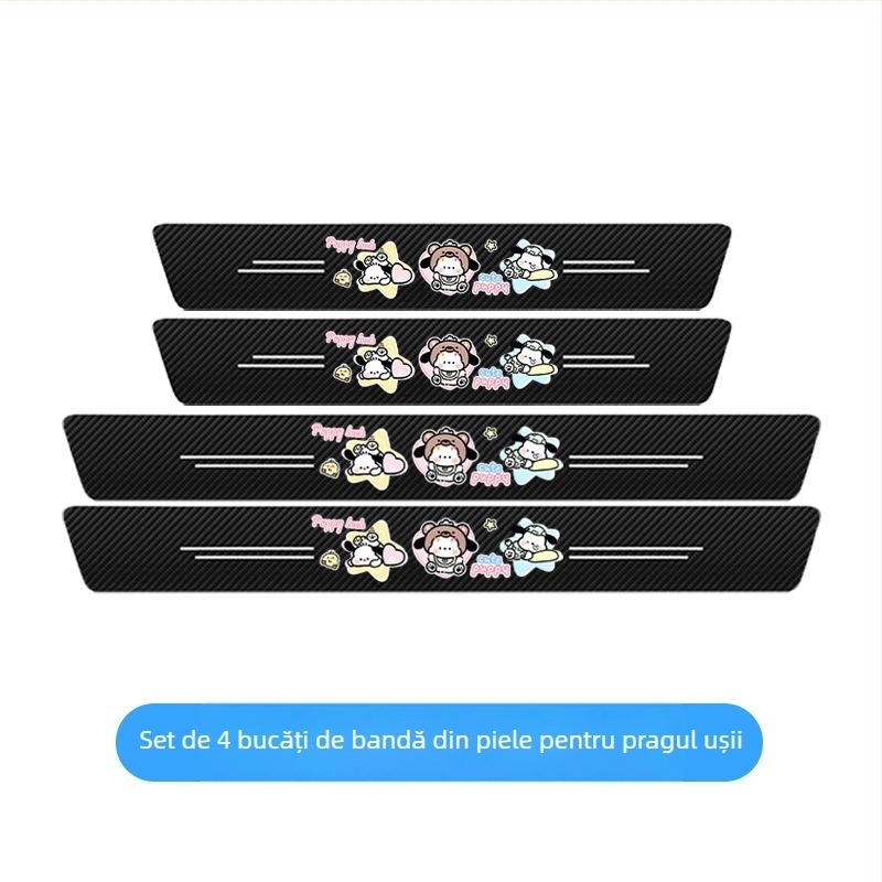 Bandă pentru prag auto din fibră de carbon - protecție universală a pragului, model cu textură din fibră de carbon, anti-zgâriere