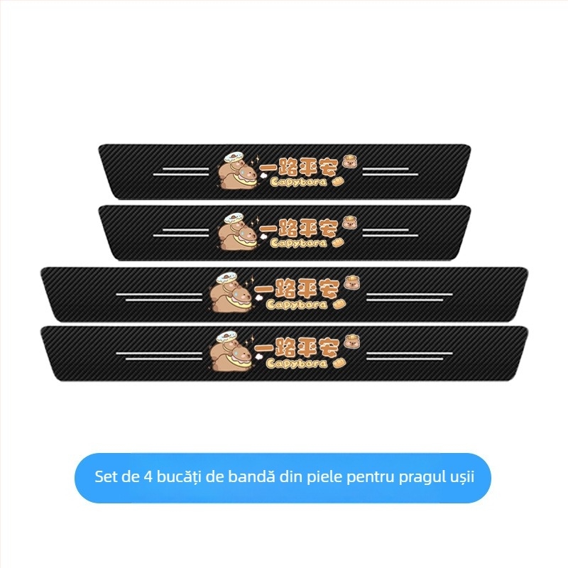 Bandă pentru prag auto din fibră de carbon - protecție universală a pragului, model cu textură din fibră de carbon, anti-zgâriere