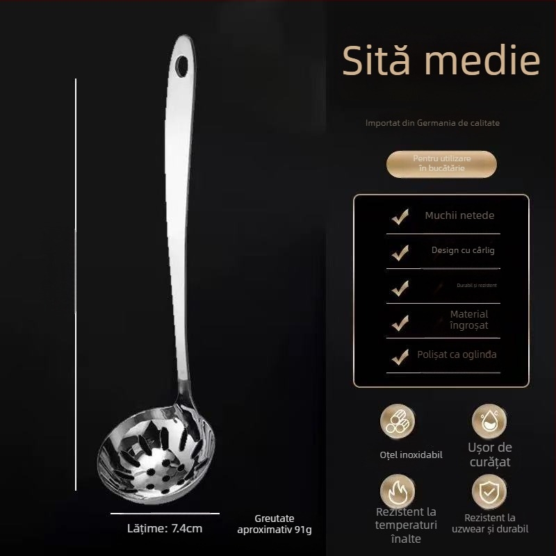 Lingură de bucătărie cu strecurător din oțel inoxidabil, ustensile de bucătărie; Material: oțel inoxidabil; Mâner: oțel inoxidabil 201