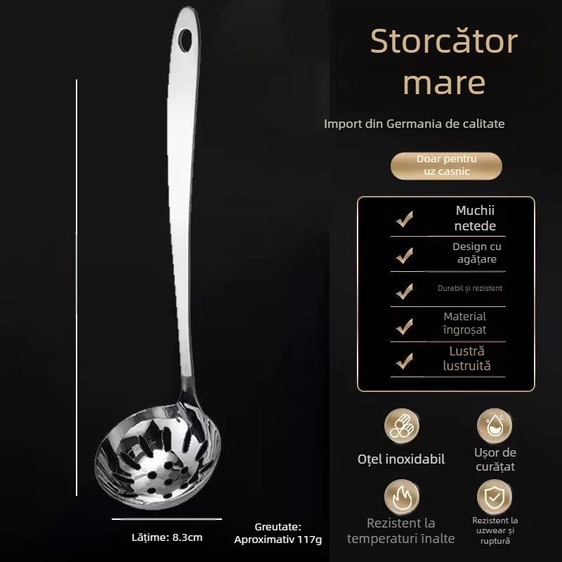 Lingură de bucătărie cu strecurător din oțel inoxidabil, ustensile de bucătărie; Material: oțel inoxidabil; Mâner: oțel inoxidabil 201