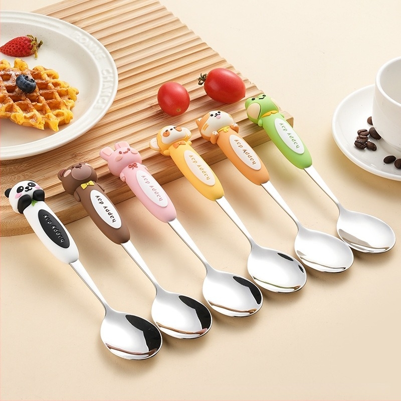 Lingură pentru copii, desen animat model, stil drăguț (Material: oțel inoxidabil 304; Potrivire: copii; Model: desene animate; Stil: drăguț; Personalizare disponibilă)