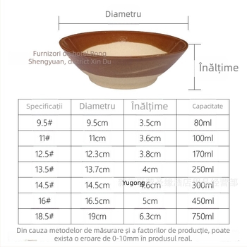 Bol ceramic din lut, rotund, stil retro, suprafață glazurată, compatibil cu microunde