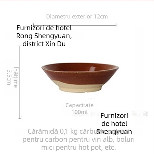 Bol ceramic din lut, rotund, stil retro, suprafață glazurată, compatibil cu microunde