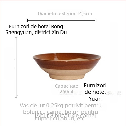 Bol ceramic din lut, rotund, stil retro, suprafață glazurată, compatibil cu microunde