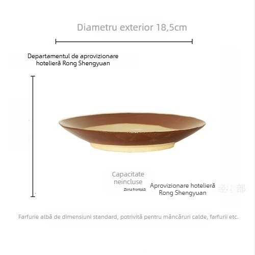 Bol ceramic din lut, rotund, stil retro, suprafață glazurată, compatibil cu microunde