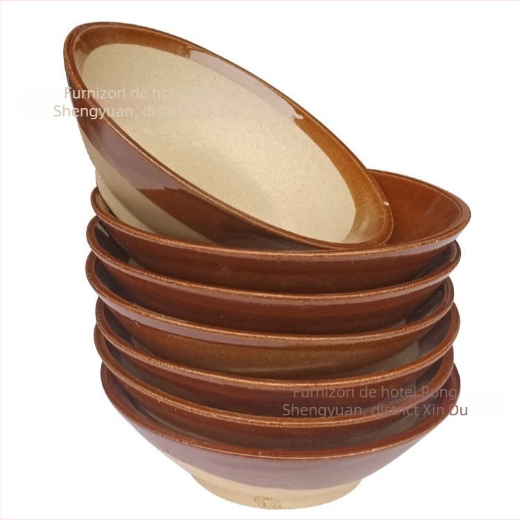 Bol ceramic din lut, rotund, stil retro, suprafață glazurată, compatibil cu microunde