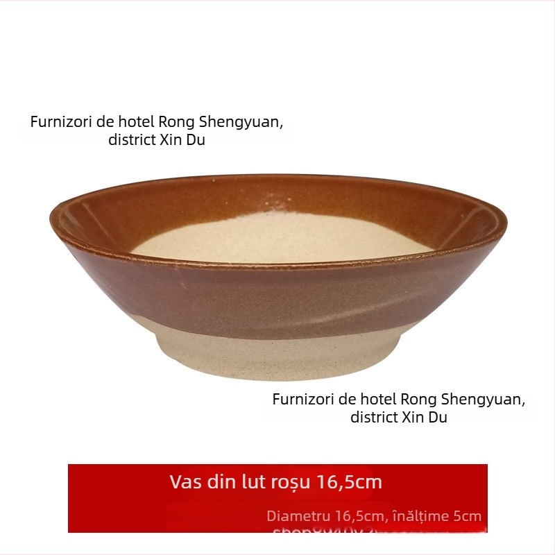 Bol ceramic din lut, rotund, stil retro, suprafață glazurată, compatibil cu microunde