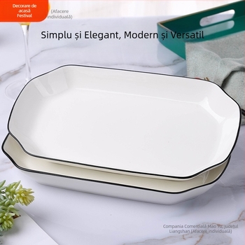 Platou dreptunghiular din porțelan pentru pește, platou plat, suprafață vopsire cu pulverizare, model simplu