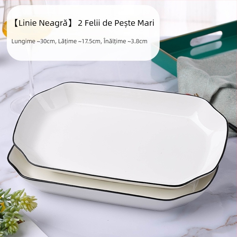 Platou dreptunghiular din porțelan pentru pește, platou plat, suprafață vopsire cu pulverizare, model simplu