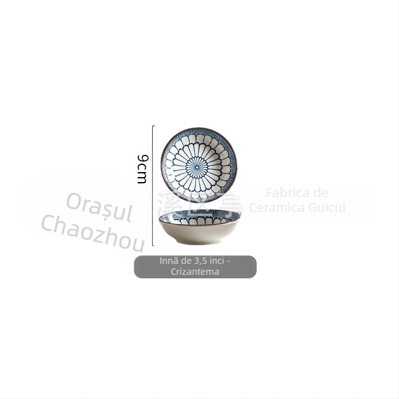 Disc ceramic cu glazură subglazură – rotund, stil retro, modele variate, compatibil cu microunde