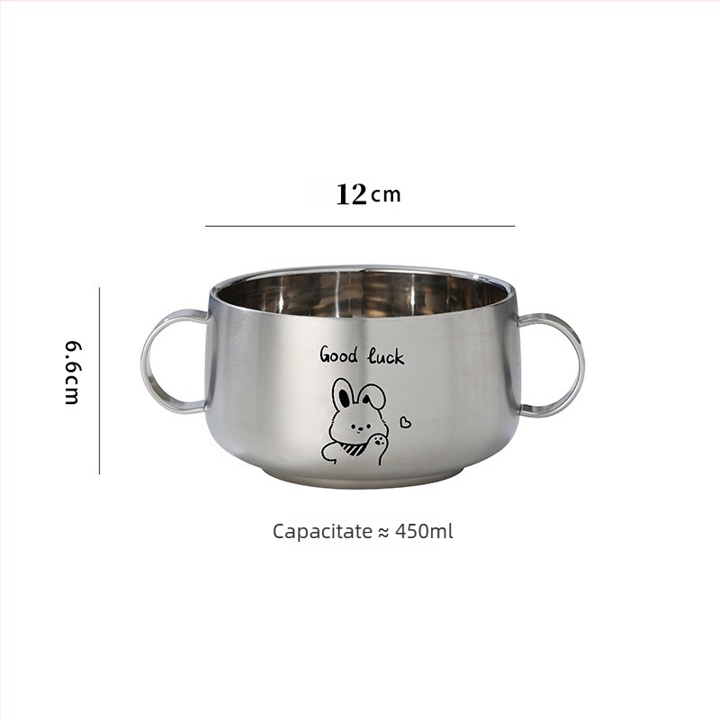 Bol pentru copii din oțel inoxidabil 316L, cu două urechi, dublu strat antiarzare, cu capac
