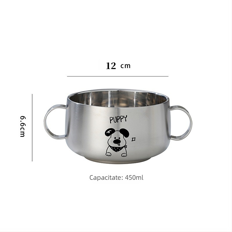 Bol pentru copii din oțel inoxidabil 316L, cu două urechi, dublu strat antiarzare, cu capac