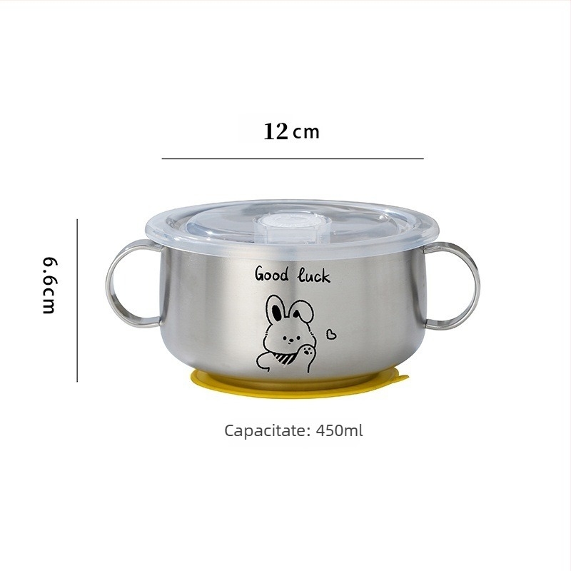 Bol pentru copii din oțel inoxidabil 316L, cu două urechi, dublu strat antiarzare, cu capac