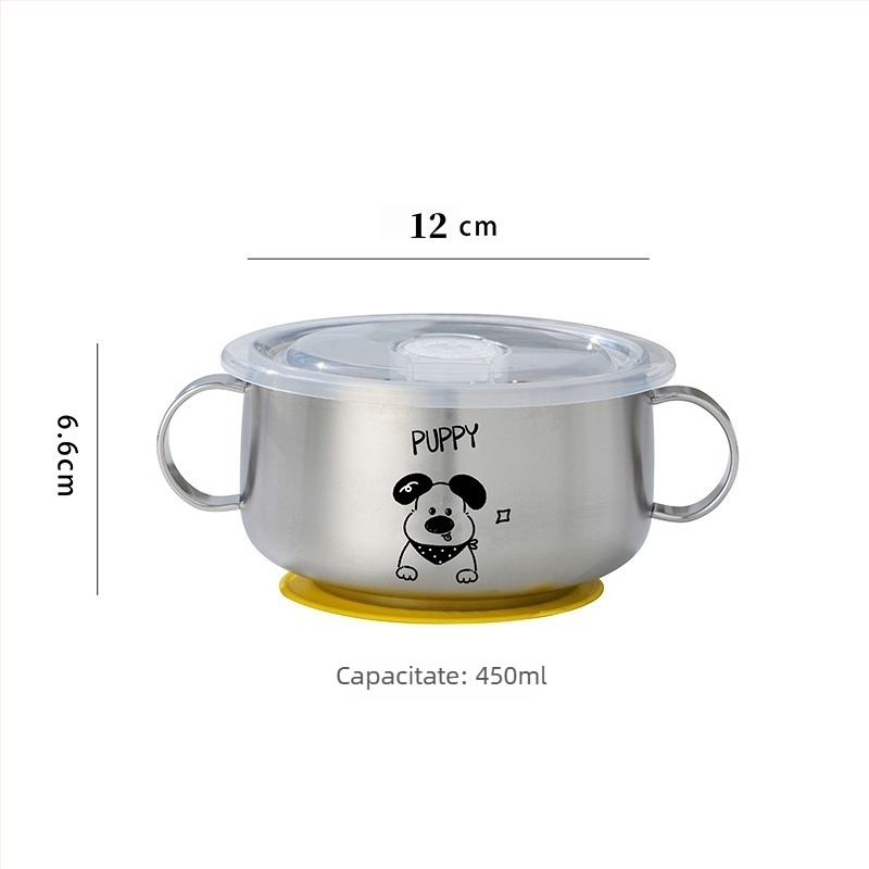 Bol pentru copii din oțel inoxidabil 316L, cu două urechi, dublu strat antiarzare, cu capac