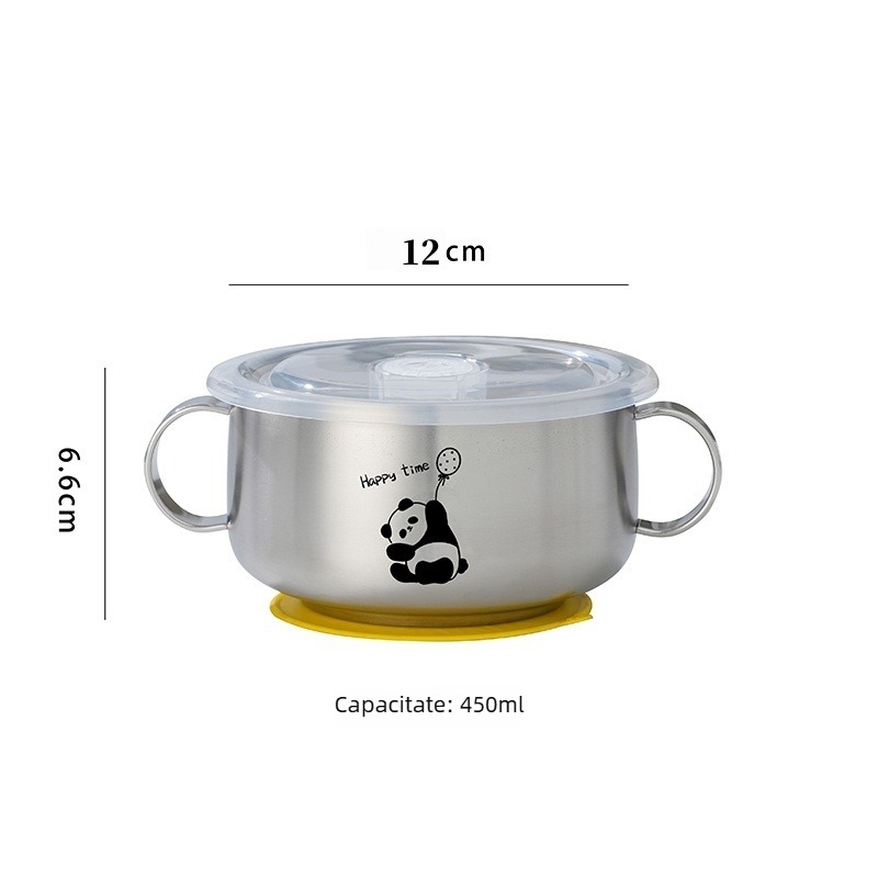 Bol pentru copii din oțel inoxidabil 316L, cu două urechi, dublu strat antiarzare, cu capac