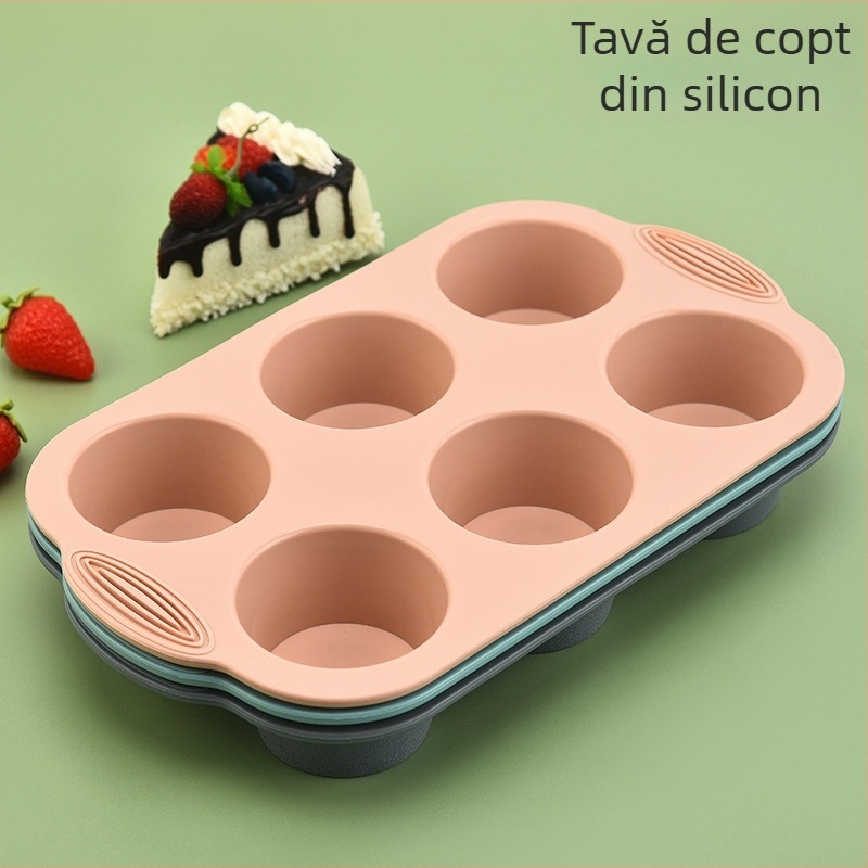 Formă rotundă din silicon cu 6 găuri pentru coacere