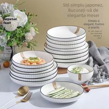 Farfurie ceramică în stil japonez pentru uz casnic, farfurie adânca groasă pentru servire și gătit, culoare sub glazură, formă rotundă, nu este potrivită pentru microunde