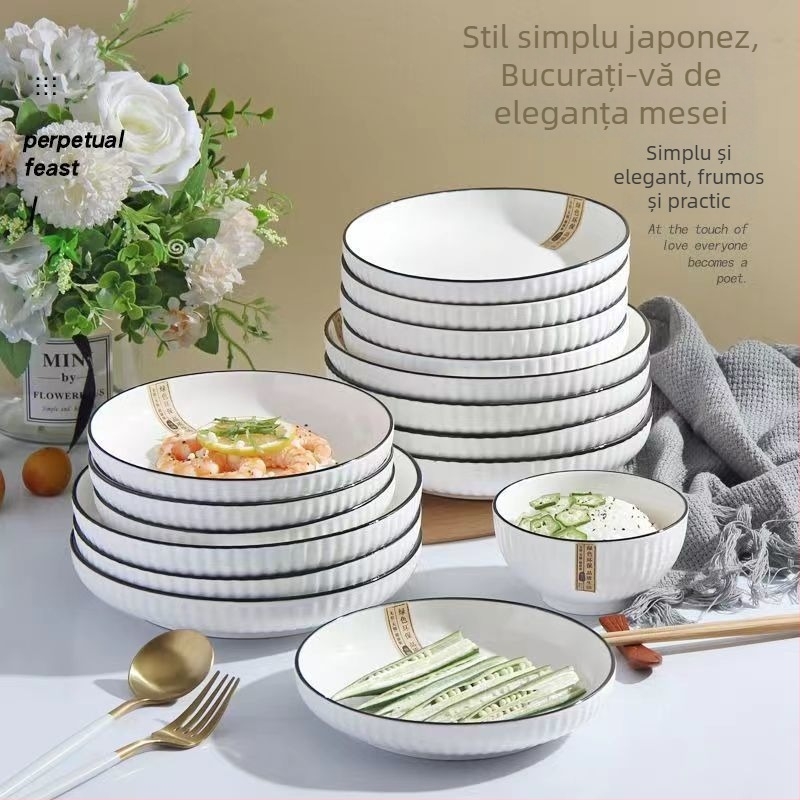 Farfurie ceramică în stil japonez pentru uz casnic, farfurie adânca groasă pentru servire și gătit, culoare sub glazură, formă rotundă, nu este potrivită pentru microunde