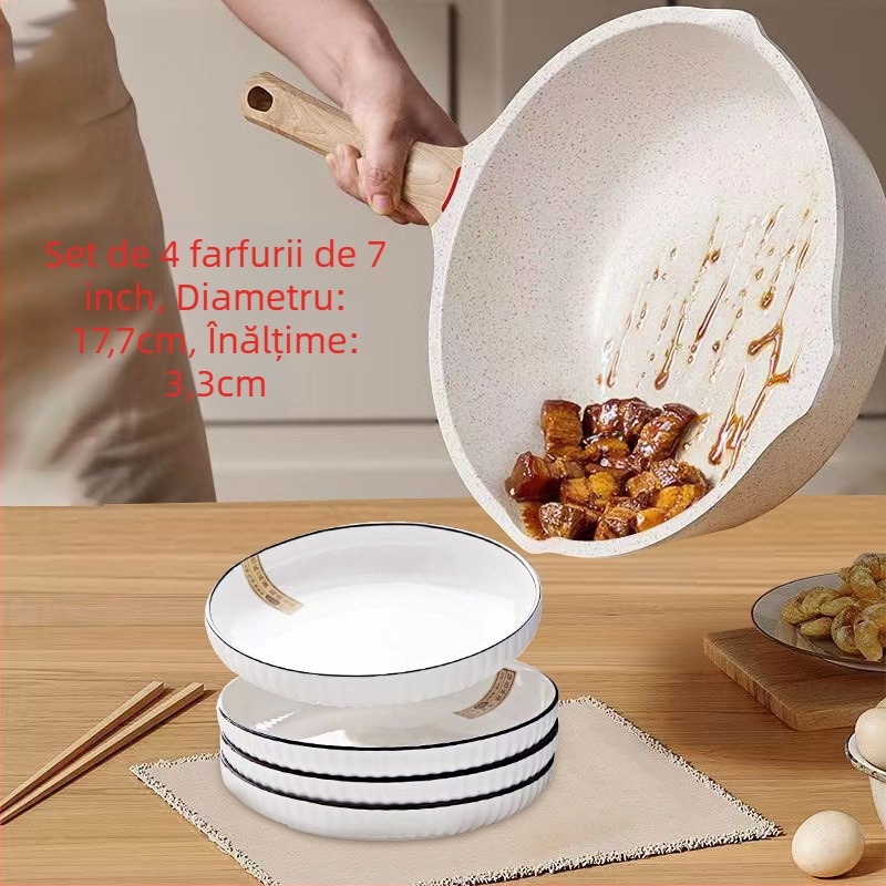 Farfurie ceramică în stil japonez pentru uz casnic, farfurie adânca groasă pentru servire și gătit, culoare sub glazură, formă rotundă, nu este potrivită pentru microunde