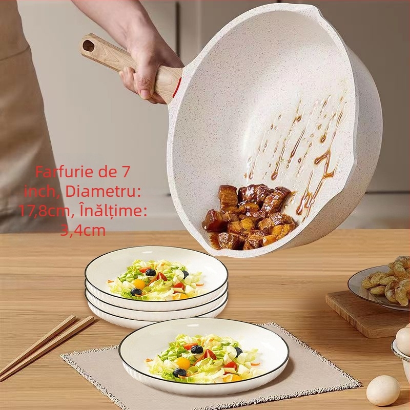 Farfurie ceramică în stil japonez pentru uz casnic, farfurie adânca groasă pentru servire și gătit, culoare sub glazură, formă rotundă, nu este potrivită pentru microunde