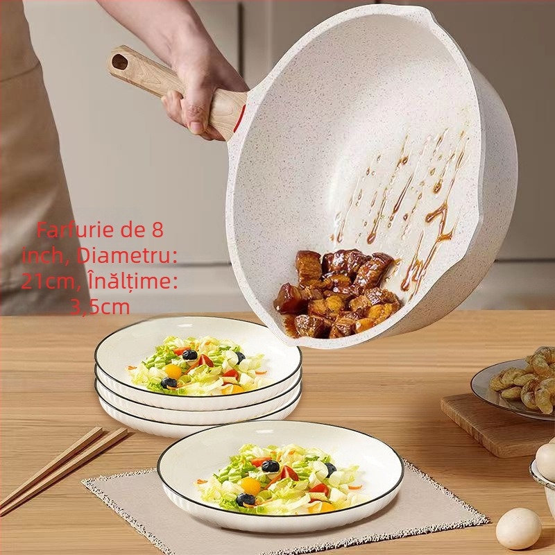 Farfurie ceramică în stil japonez pentru uz casnic, farfurie adânca groasă pentru servire și gătit, culoare sub glazură, formă rotundă, nu este potrivită pentru microunde