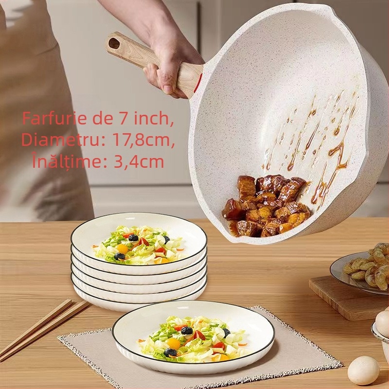 Farfurie ceramică în stil japonez pentru uz casnic, farfurie adânca groasă pentru servire și gătit, culoare sub glazură, formă rotundă, nu este potrivită pentru microunde