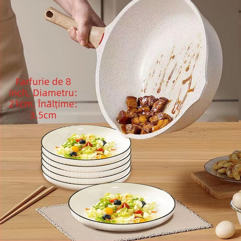 Farfurie ceramică în stil japonez pentru uz casnic, farfurie adânca groasă pentru servire și gătit, culoare sub glazură, formă rotundă, nu este potrivită pentru microunde