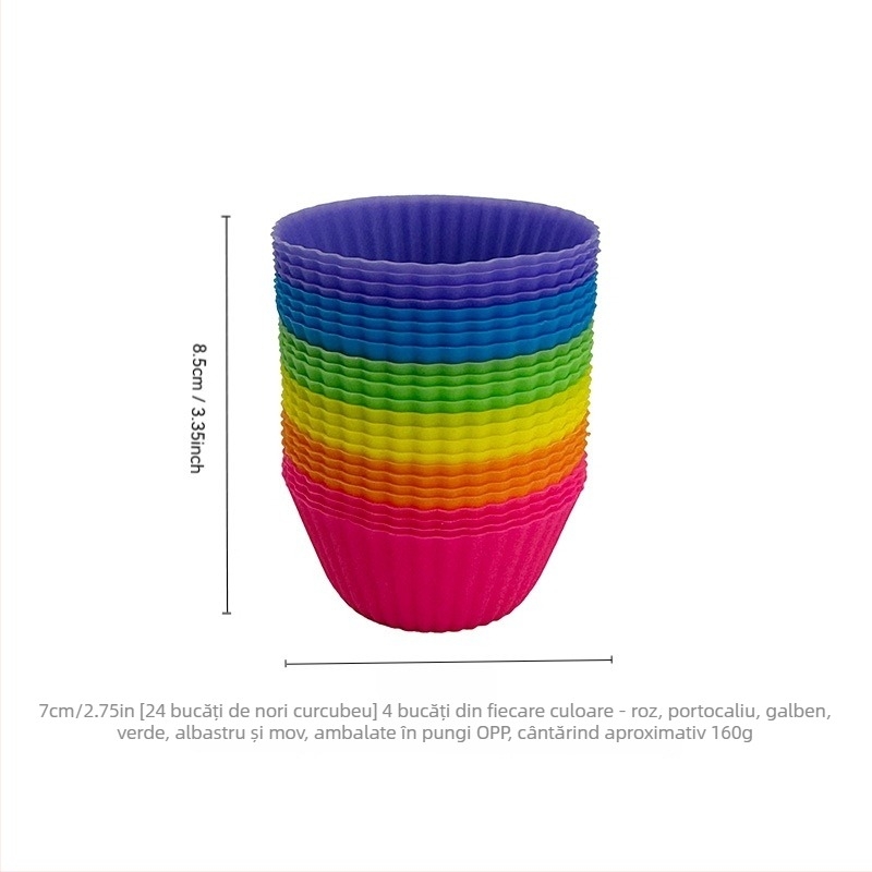 Cupe de brioșe din silicon, set 24 bucăți, formă neregulată, pentru coacere prăjituri