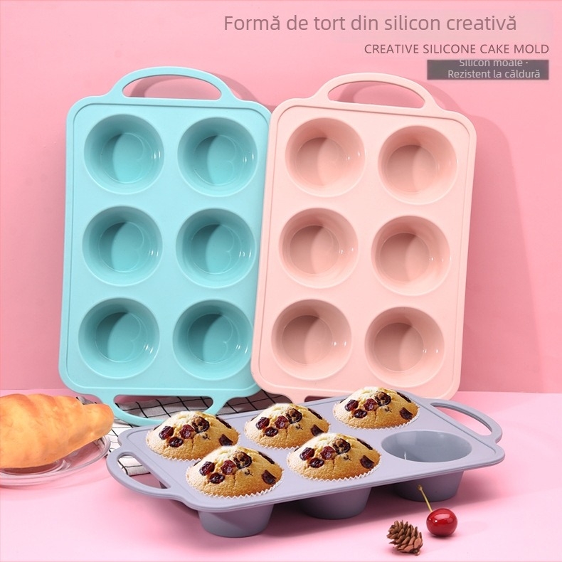 Formă de copt din silicon cu 6 cavități, inel din oțel, demouldare ușoară, curățare facilă, rezistentă la temperaturi înalte
